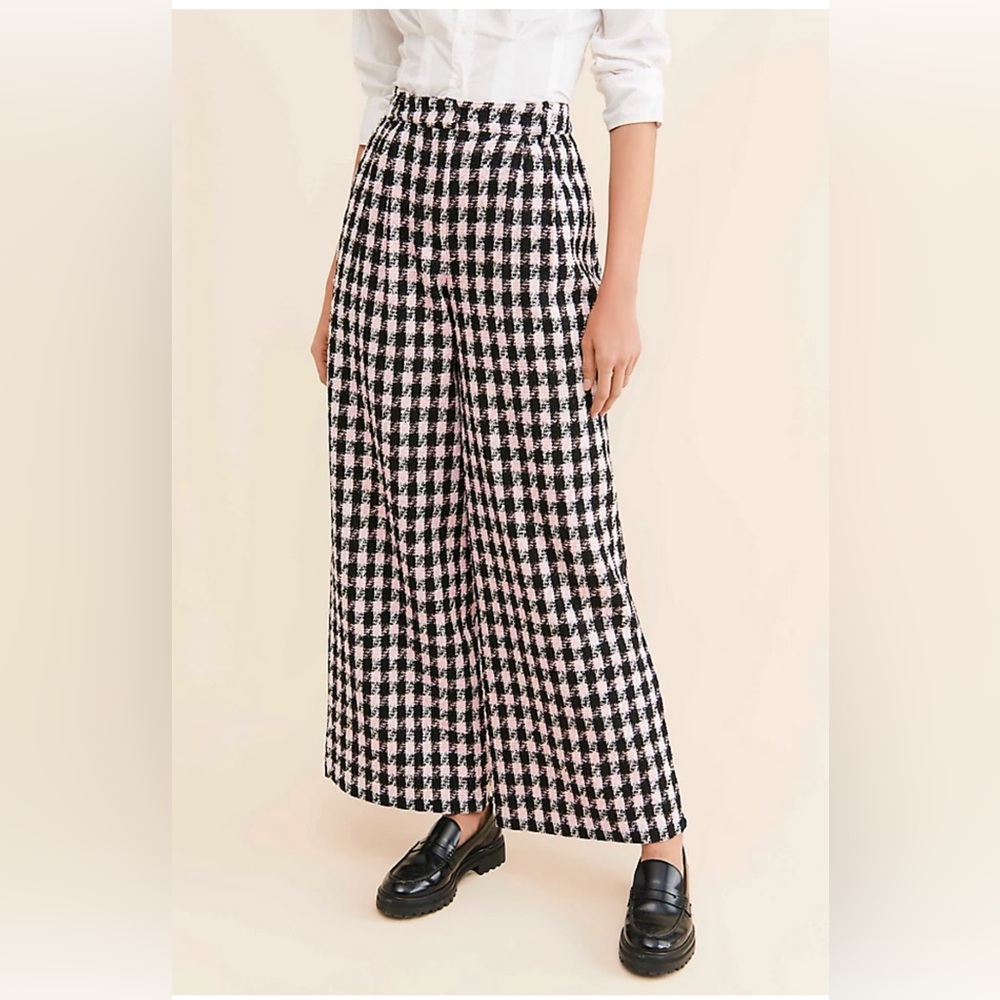 Anthropologie || Hutch Smart Tweed Pants‎ Wide Leg Trousers Black Pink 0